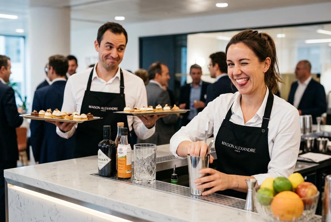 personnel de service barman et maitre d'hotel traiteur maison alexandre paris